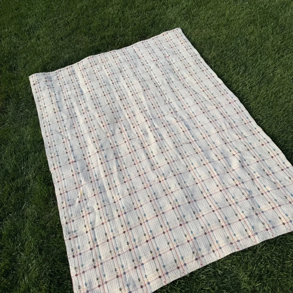A+ Vintage Hand Woven Waffle Weave Cotton Blanket Multi Color Grid Throw 68x51
